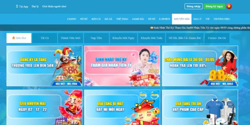 Jun88 liên tục cập nhật ưu đãi giá trị